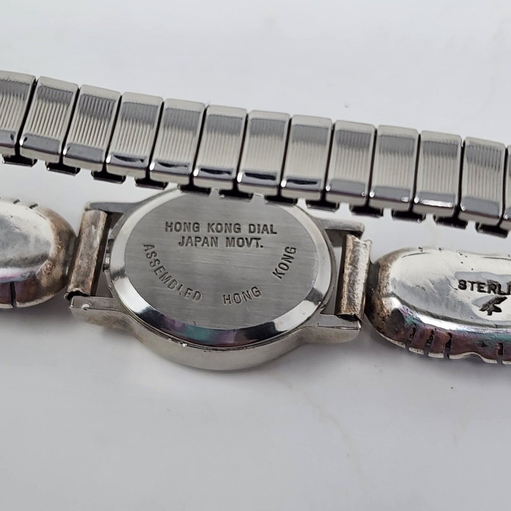 Vintage Lapis Inlay Oval Sterling Silver Expandable Women's Navajo‎ Quartz Watch - Picture 7 of 14